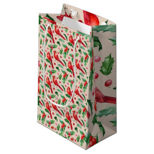 Seamless pattern red cardinal birds  small gift bag