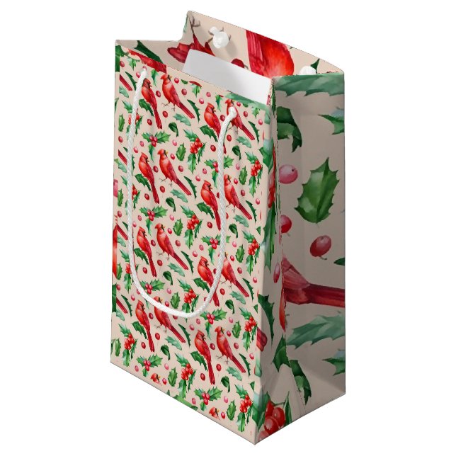 Seamless pattern red cardinal birds  small gift bag (Front Angled)