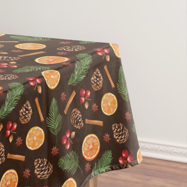 Seamless Pattern Rustic Winter Botanical Christmas Tablecloth (In Situ)