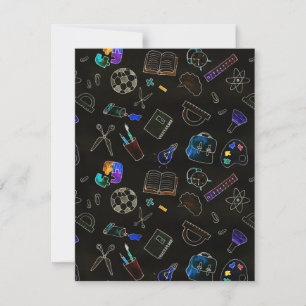 Seamless pattern school supplies, school card