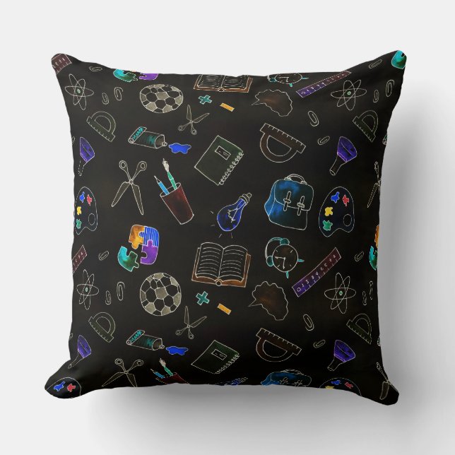 Seamless pattern school supplies, school cushion (Front)