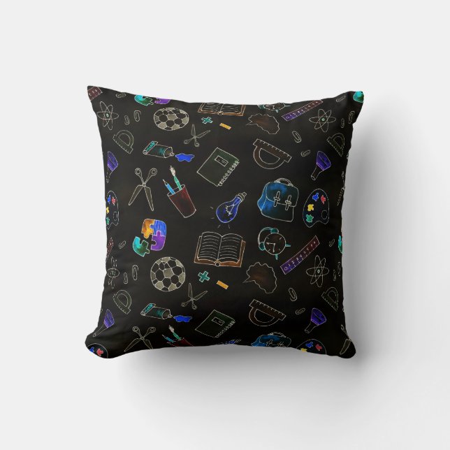 Seamless pattern school supplies, school cushion (Front)