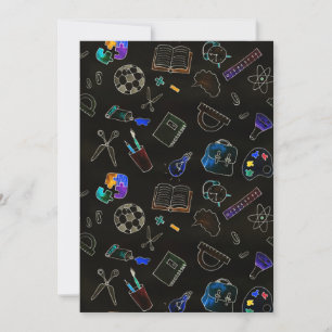 Seamless pattern school supplies, school holiday card