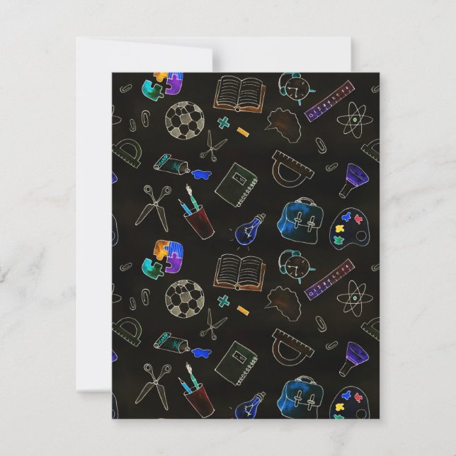 Seamless pattern school supplies, school holiday card (Front)