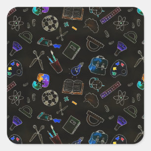 Seamless pattern school supplies, school square sticker