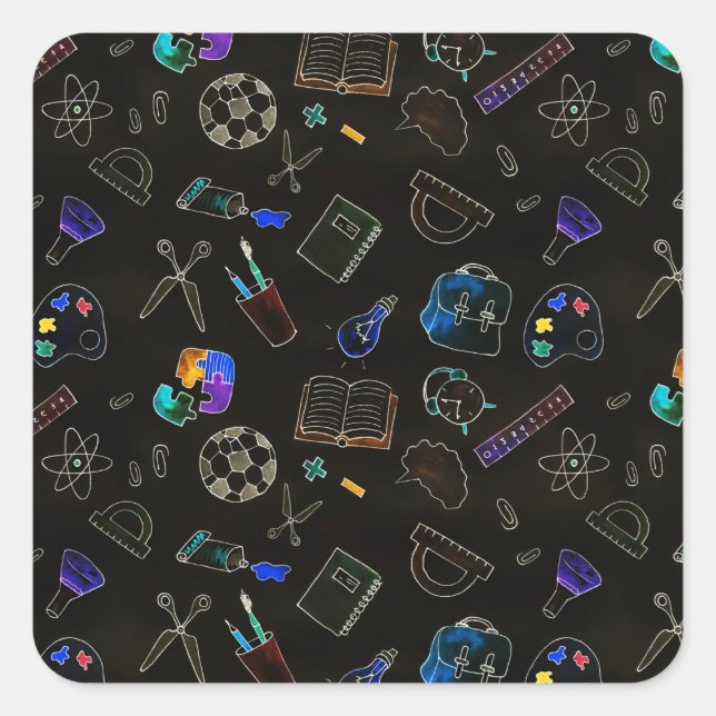 Seamless pattern school supplies, school square sticker (Front)