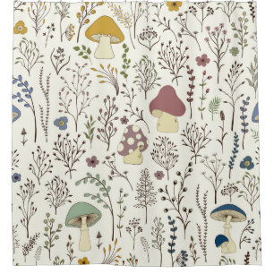Seamless pattern. Set of colorful wild plants and Shower Curtain