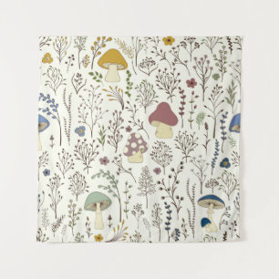 Seamless pattern. Set of colourful wild plants and Tapestry