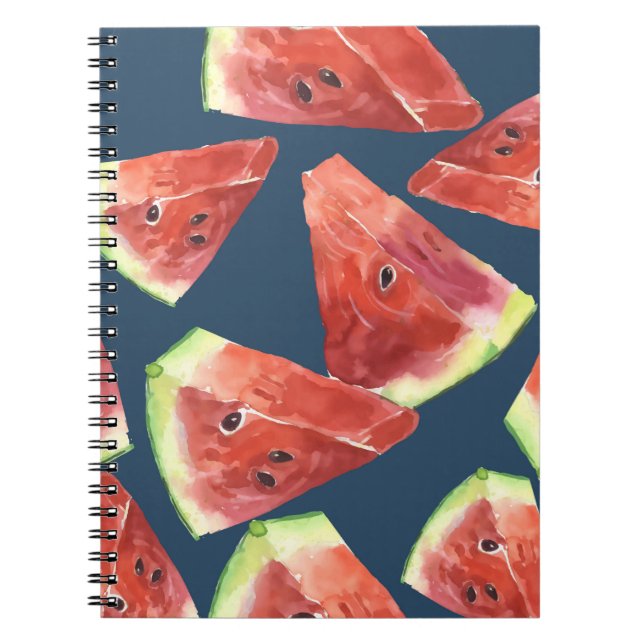 Seamless pattern. Slices of watercolor watermelon. Notebook (Front)