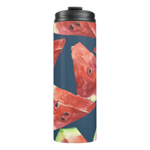 Seamless pattern. Slices of watercolor watermelon. Thermal Tumbler