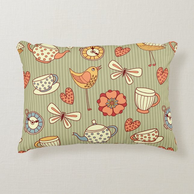 Seamless pattern "summer tea party" decorative cushion (Front)