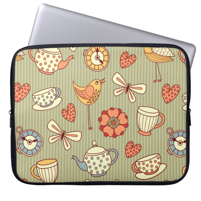 Seamless pattern "summer tea party" laptop sleeve (Front)