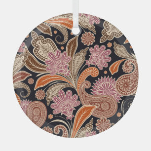 Seamless Pattern Traditional Paisley Design Glass Tree Decoration