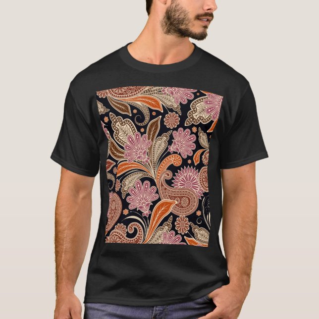 Seamless Pattern Traditional Paisley Design T-Shirt (Front)