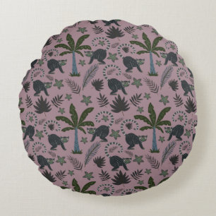 Seamless pattern Tropical animals monkey jumping Round Cushion