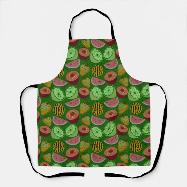 Seamless pattern tropical fruit & green background apron (Front)