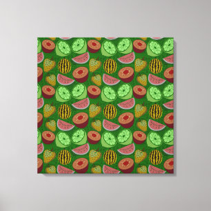 Seamless pattern tropical fruit & green background canvas print