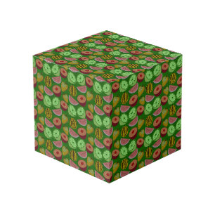 Seamless pattern tropical fruit & green background cube