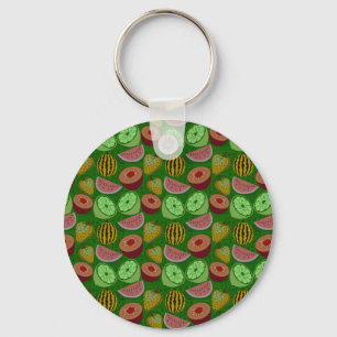 Seamless pattern tropical fruit & green background key ring