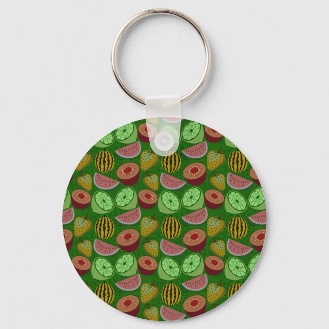 Seamless pattern tropical fruit & green background key ring (Front)