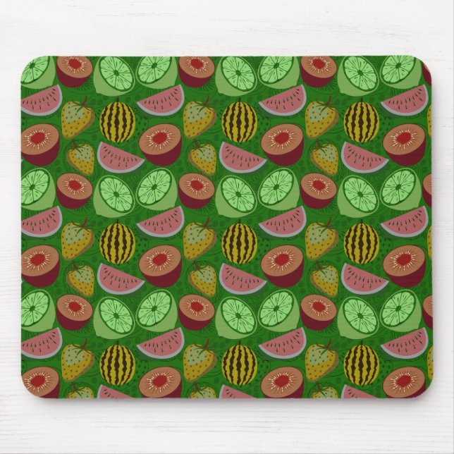 Seamless pattern tropical fruit & green background mouse pad (Front)