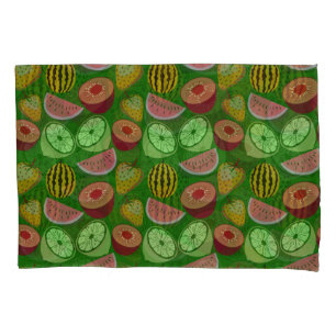 Seamless pattern tropical fruit & green background pillowcase