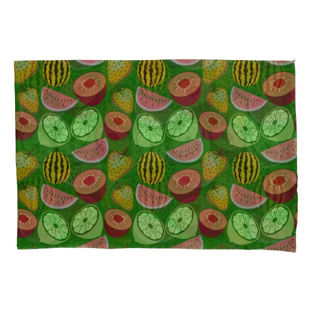 Seamless pattern tropical fruit & green background pillowcase (Front-Left)