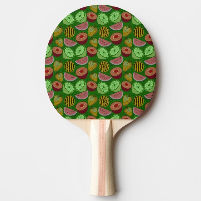 Seamless pattern tropical fruit & green background ping pong paddle (Front)