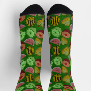 Seamless pattern tropical fruit & green background socks