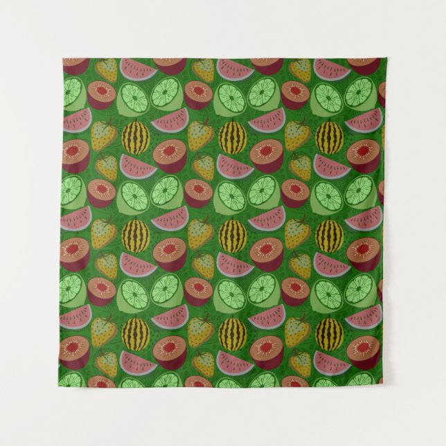 Seamless pattern tropical fruit & green background tapestry (Front)
