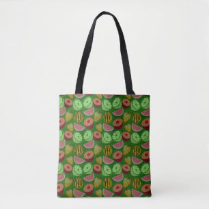 Seamless pattern tropical fruit & green background tote bag