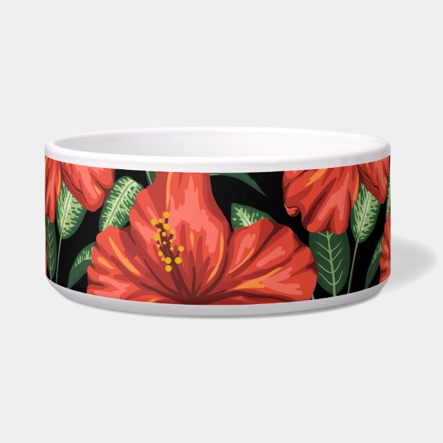 Seamless pattern Tropical red flowers green leaves (Front)
