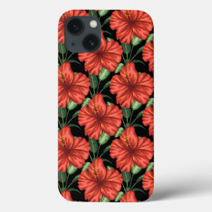 Seamless pattern Tropical red flowers green leaves iPhone 13 Case