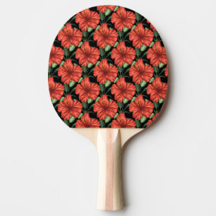 Seamless pattern Tropical red flowers green leaves Ping Pong Paddle