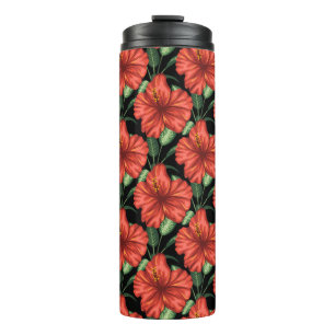 Seamless pattern Tropical red flowers green leaves Thermal Tumbler
