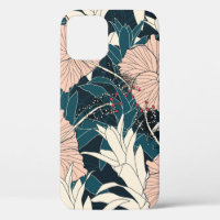 Seamless pattern tropical with pink hibiscus flowe