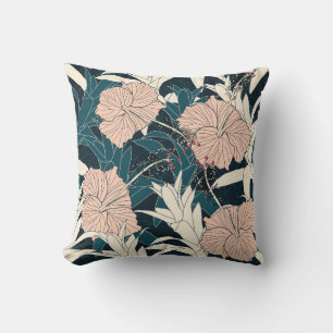 Seamless pattern tropical with pink hibiscus flowe cushion