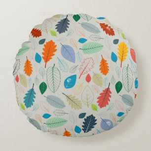 Seamless Pattern - vintage Autumn Leaves Illustrat Round Cushion