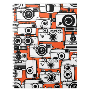 Seamless pattern vintage film photo cameras notebook