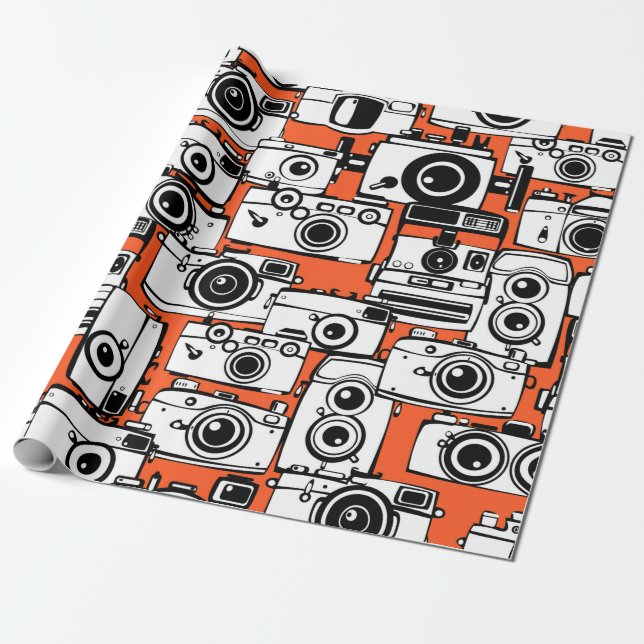 Seamless pattern vintage film photo cameras wrapping paper (Unrolled)