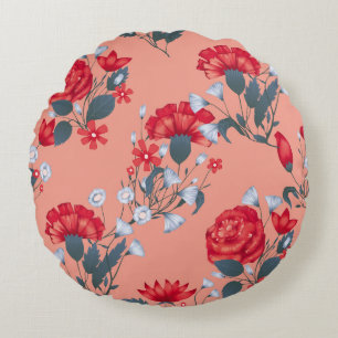 Seamless pattern vintage floral design with roses. round cushion