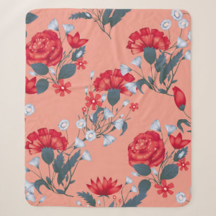 Seamless pattern vintage floral design with roses. sherpa blanket