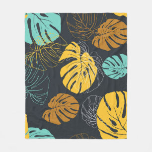 seamless pattern wallpaper of tropical leaf fleece blanket