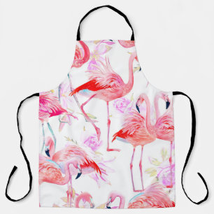 Seamless pattern watercolor roses with pink flamin apron