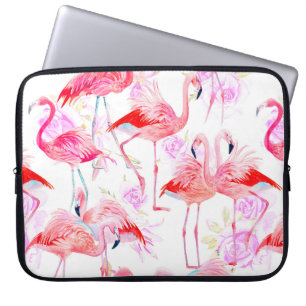 Seamless pattern watercolor roses with pink flamin laptop sleeve