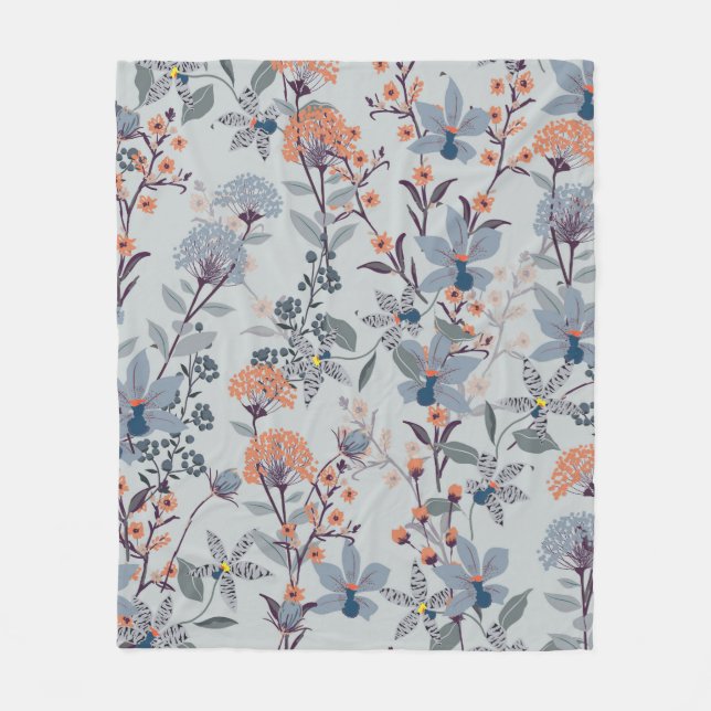 Seamless Pattern wild flowers, Isolated on blue co Fleece Blanket (Front)