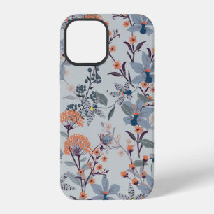Seamless Pattern wild flowers, Isolated on blue co iPhone 12 Case