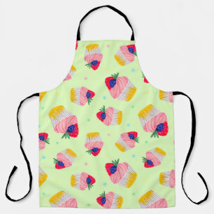 Seamless pattern with a cupcake with strawberries apron