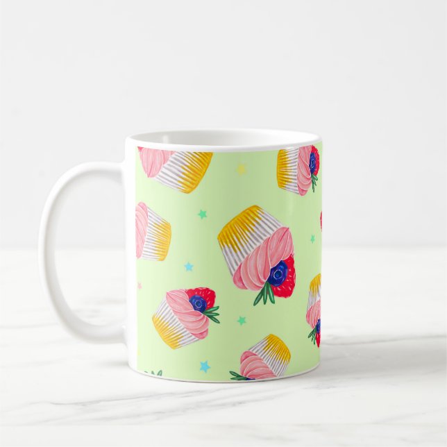 Seamless pattern with a cupcake with strawberries  coffee mug (Left)