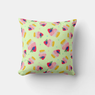Seamless pattern with a cupcake with strawberries  cushion
